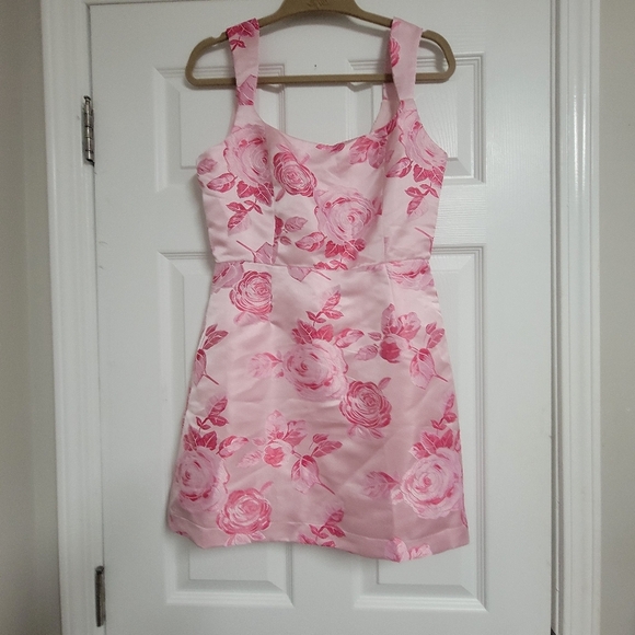 Lulus NWT Brighter Side Pink Floral Satin Dress. - Picture 4 of 15